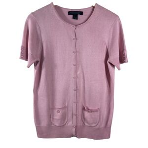 Express Design Studio Women's Cardigan Pink Silk Cashmere‎ Short Sleeves Size L